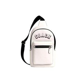 NWT Coach CAJ58 UNISEX West Pack Leather Crossbody Bag With Varsity Motif Purse